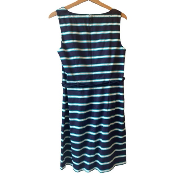 Tommy Hilfiger Blue White Striped Belted Sleeveless Sheath Dress Size 10 - Picture 3 of 9